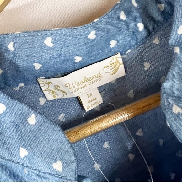 NWT Weekend by Suzanne Betro Denim Blue & White Polka Dot Long Sleeve Tunic - Picture 4 of 5